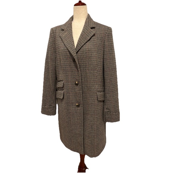 Lauren Ralph Lauren Wool Blend Reefer Merlot Houndstooth Coat Size 14 EUC - Picture 4 of 12